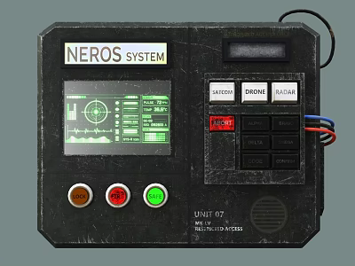 Sci Fi Neros System Control Panel With Green Display Screen And Buttons 3d model