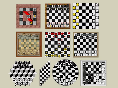 Board Game Entertainment Featuring Various Chess Checkers And Diverse Game Board Designs 3d model