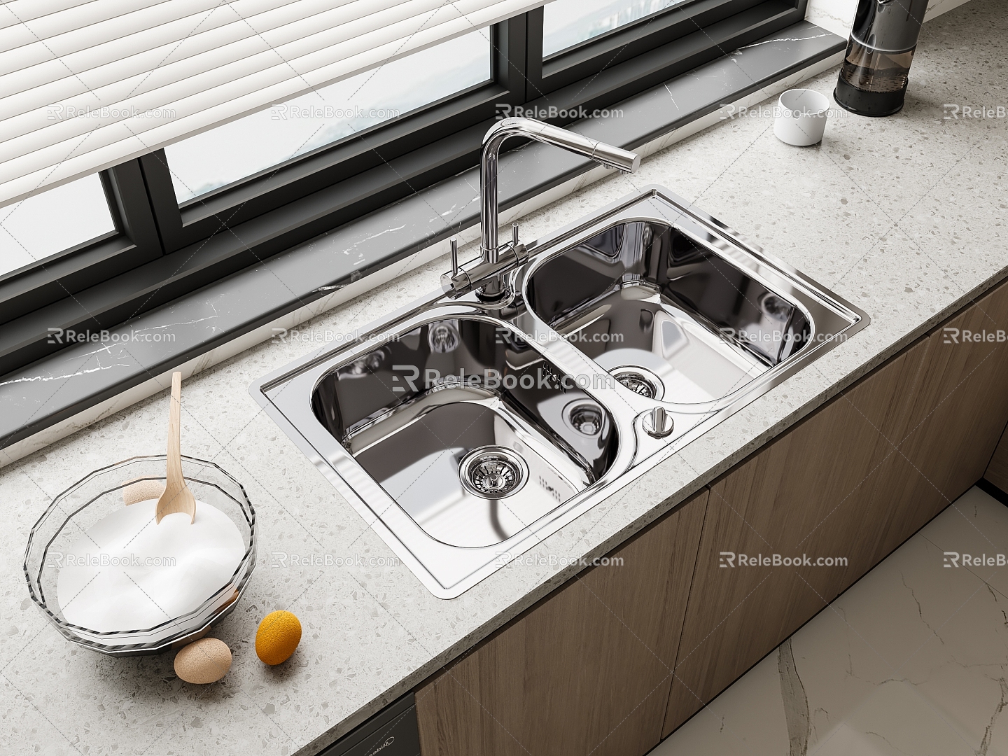 Modern stainless steel sink dish basin 3d model