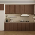Modern Kitchen Interior With Brown Wooden Cabinets White Refrigerator Coffee Machine And Jars On Shelf