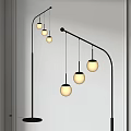 Modern Arched Floor Lamp With Brass Stand And Hanging Spherical White Bulbs