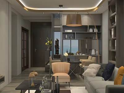 Modern Living and Dining Room Interior With Sofa Dining Table Chairs And Decor 3d model