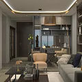 Modern Living and Dining Room Interior With Sofa Dining Table Chairs And Decor