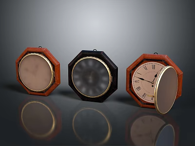 Vintage Wall Clocks with Wooden Frames Roman Numerals and Classic Designs 3d model