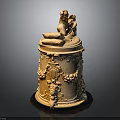 Architectural Terracotta Ornament With Intricate Carved Details And Top Statue Design