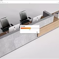 Modern Reception Desk With Concrete Base Wooden Countertop Computers And Chairs