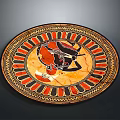 Ancient Carved Ceramic Plate With Red Black Central Figure And Decorative Patterns 3d model