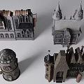 Miniature Architectural Models Featuring Spires Towers Arched Windows And Various Roof Styles