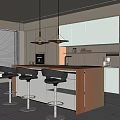 Modern Kitchen Open Bar Counter With Bar Stools Hanging Lights And Sunset View