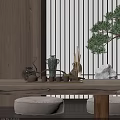 Traditional Zen Inspired Tea Set With Teapot Cups Tray On Wooden Table And Natural Decor