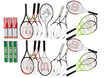Assorted Color Tennis Rackets With Tennis Balls And Ball Cans Sports Equipment 3d model