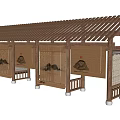 Wooden Pergola With Grilled Roof Bamboo Screens Landscape Paintings And Wooden Seats