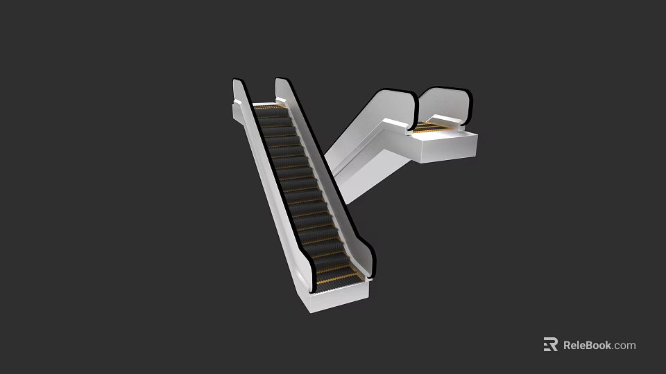 Modern Escalator Design with Metal Steps Handrail and Platform Structure 3d model