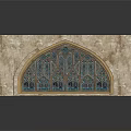Architectural Building Feature With Arched Stained Glass Window And Stone Wall 3d model
