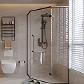 Modern Bathroom Interior With Glass Shower Enclosure Smart Toilet Vanity And Tiled Walls