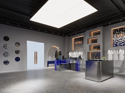 Modern Clothing Store Interior With Display Racks Mannequin And Checkout Counter 3d model