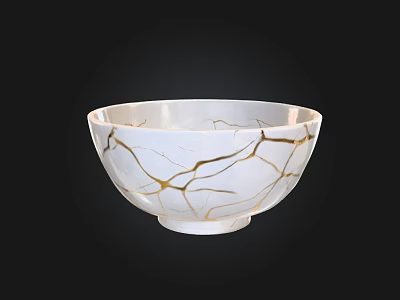 Decorative White Bowl With Gold Crackle Details And Smooth Ceramic Surface 3d model