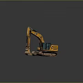 Yellow CAT Excavator With Tracks And Front Bucket On Reflective Surface 3d model