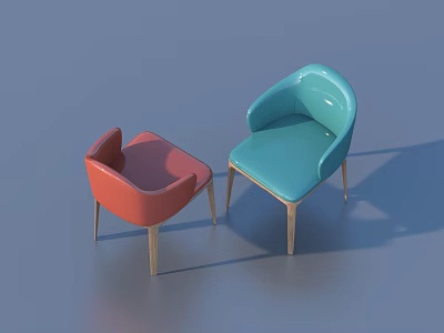 Modern Single Chairs in Red and Blue with Curved Backrest Armrests and Metal Legs 3d model