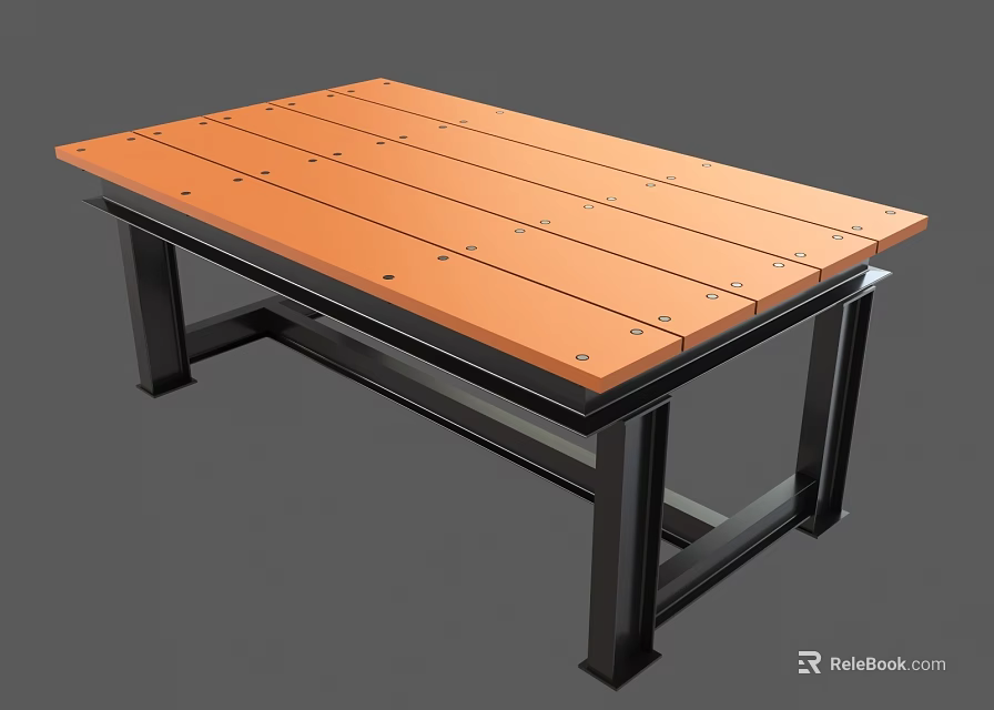Outdoor Table With Wooden Slatted Top And Black Metal Stable Legs Design 3d model 