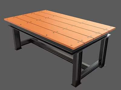 Outdoor Table With Wooden Slatted Top And Black Metal Stable Legs Design 3d model