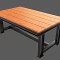Outdoor Table With Wooden Slatted Top And Black Metal Stable Legs Design