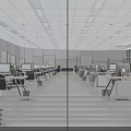 Modern Open Public Office Space With Workstations Computers Glass Partitions And Natural Light 3d model