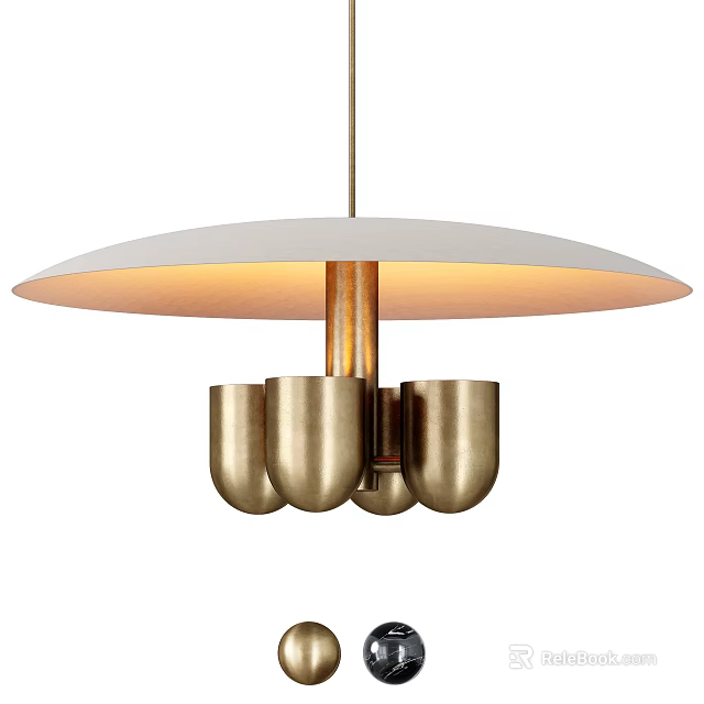 Modern Minimalist Chandelier With White Lampshade And Golden Metal Cup Elements 3d model 