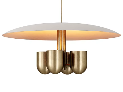 Modern Minimalist Chandelier With White Lampshade And Golden Metal Cup Elements 3d model