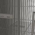 Modern Entrance Gate With Vertical Metal Slats Side Access Door And Identification Plate