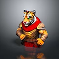 Stylized 3D Tiger Model Wearing Golden Armor and Red Cape with Muscular Build