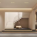 Elegant Entryway Hallway With Staircase Steps Warm Lighting And Golden Decorative Piece
