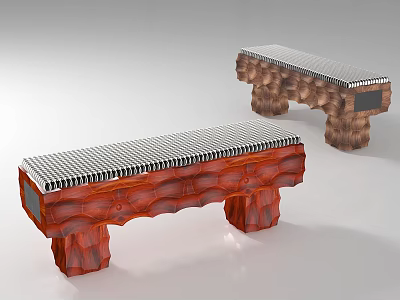 Unique Single Chair With Striped Cushion And Rock Textured Legs Design 3d model