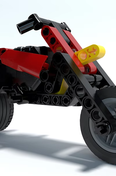 Red and Black Building Blocks Motorcycle with Yellow Headlight and Detailed Wheels 3d model