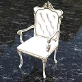 Elegant Classic White Accent Chair With Tufted Backrest And Carved Arms On Black Marble Floor