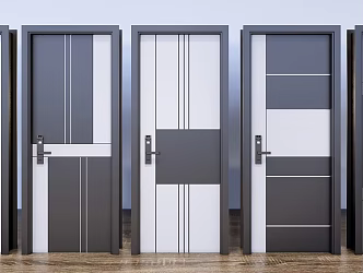 Modern door solid wood paint door password door combination 3d model