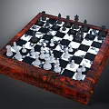Wooden Frame Chessboard With Black White Squares And Arranged Chess Pieces