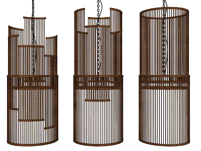Modern Wooden Chandeliers with Vertical Slats and Geometric Design for Interior Decoration 3d model