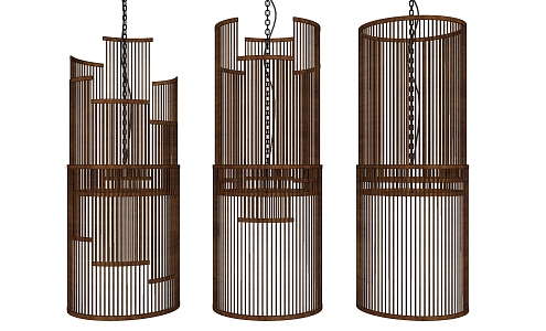 New Chinese Chandelier Bamboo Chandelier Combination 3d model