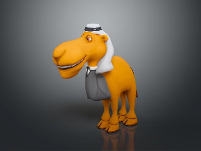 Cartoon Camel Character With Friendly Smile Wearing Traditional Headscarf And Gray Tie 3d model