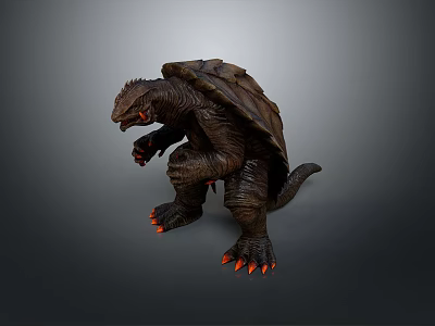 Giant Turtle Like Monster With Rugged Shell Red Eyes And Sharp Red Claw Tips 3d model