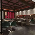Traditional Hotpot Restaurant Interior With Wooden Decor Lanterns And Open Dining Area