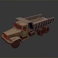 Vintage Military Green Dump Truck 3D Render With Open Cargo Bed And Wheels