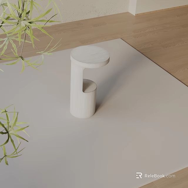 Modern White Wooden Side Table with Plant in Living Room Interior Design 3d model 