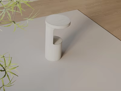 Modern White Wooden Side Table with Plant in Living Room Interior Design 3d model