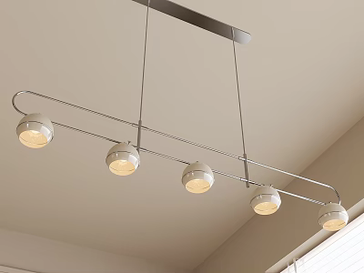 Modern Linear Pendant Light With Five Warm Glowing Bulbs And Silver Metal Frame 3d model