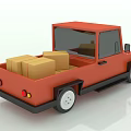 Red Compact Utility Vehicle With Cardboard Boxes In Cargo Bed