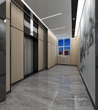 Office building simple fashion elevator middle aisle ceiling 3d model