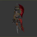 Vintage Artistic Lighting Combination With Metal Structure Golden Accents And Red Decorative Tassels
