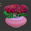 Elegant Sculpted Pink Striped Vase With Red Roses Display On Dark Background Surface